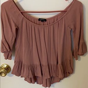 Urban outfitters pink off the shoulder blouse crop